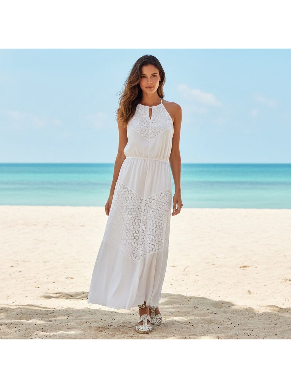 C by Bloomingdale's White Halter Maxi Dress Size XL